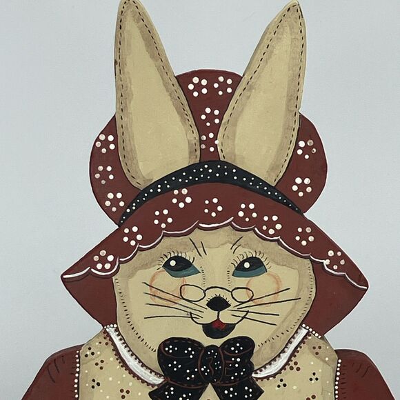 Vtg 80s Hand Painted Wooden Rabbit Bunny Figure Kitschy Folk Art Cottage Prim - Picture 2 of 11